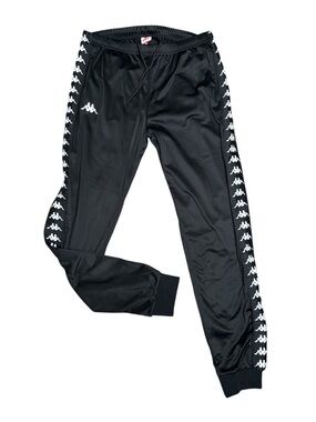 Kappa  222 Banda Astoria Black Joggers  track pants with White Logo Tape sz med